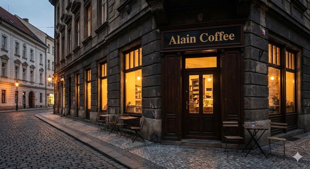 Exteriér kavárny Alain Coffee v Brně
