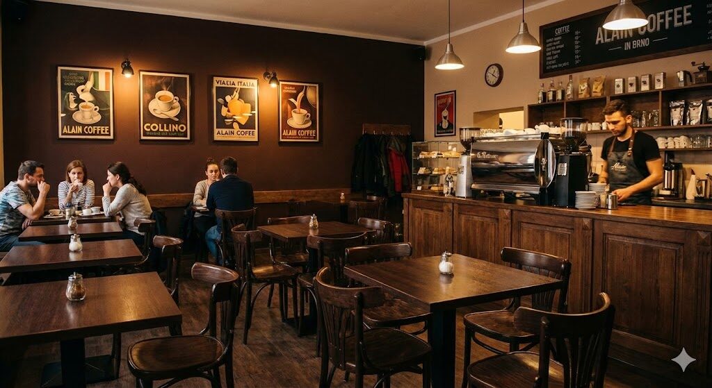 Interiér kavárny Alain Coffee